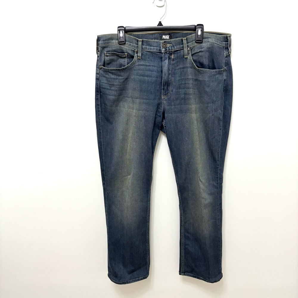 Paige Normandie Mens Straight Leg Jeans Birch Medium Wash 36 Whisker Transcend